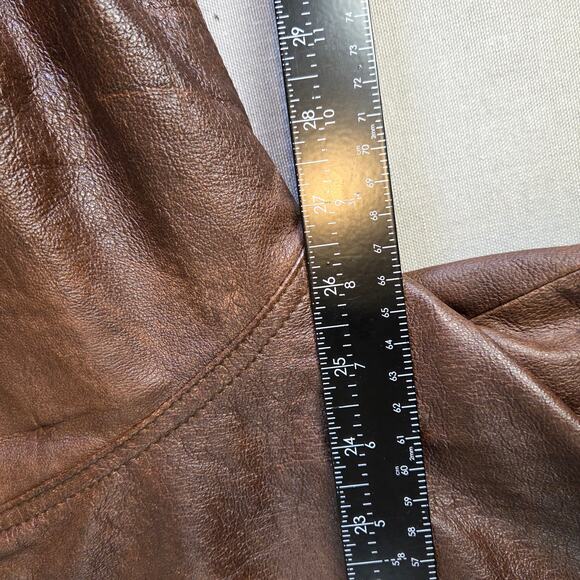 Burk’s Bay Brown Leather Car Coat Jacket 2XT Tall Plaid Lined Men’s Patch - Picture 8 of 10